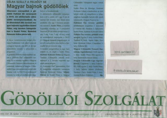 A 2015. évi célraszálló eredmények a Szolgálat újságban